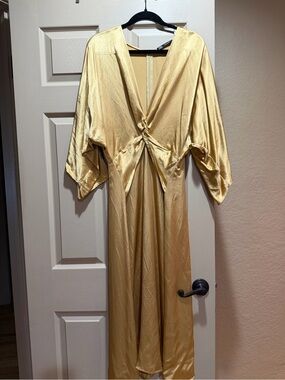 Zara Gold Satin Knot-Front Maxi Dress